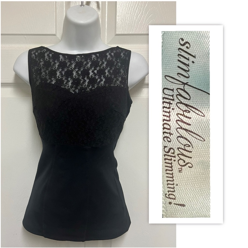 Slim Fabulous Black Ultimate Slimming Lace Detail Tank Top